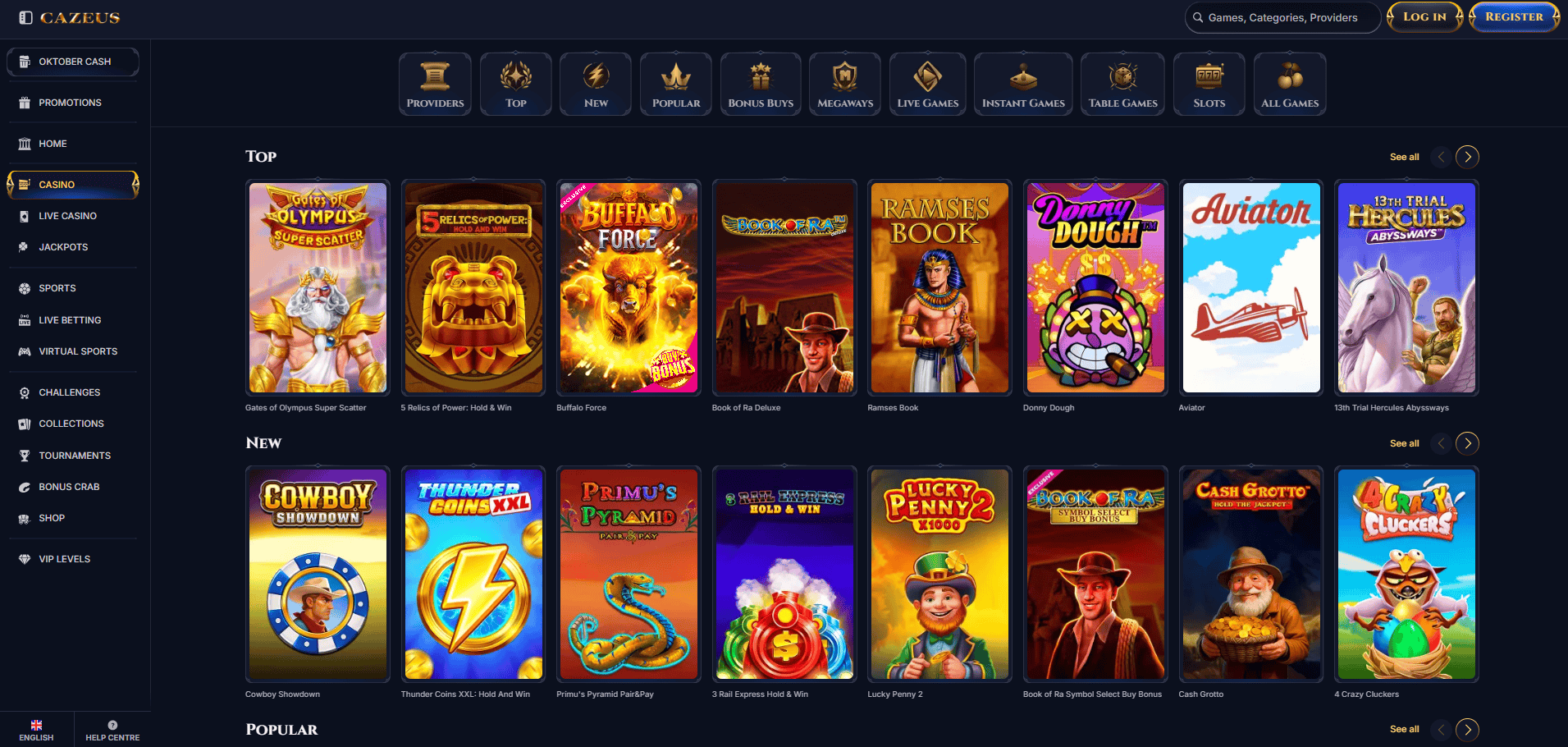 Game Selection at CaZeus Casino