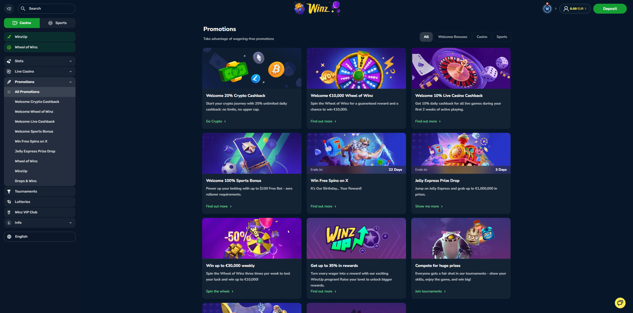 Bonuses and Promotions at Winz.io