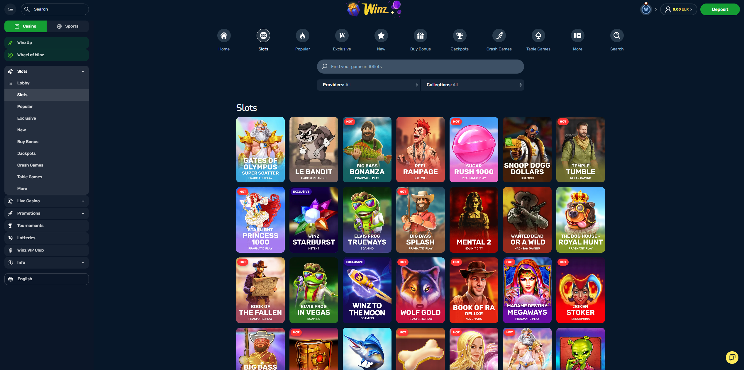 Game Selection at Winz.io Casino