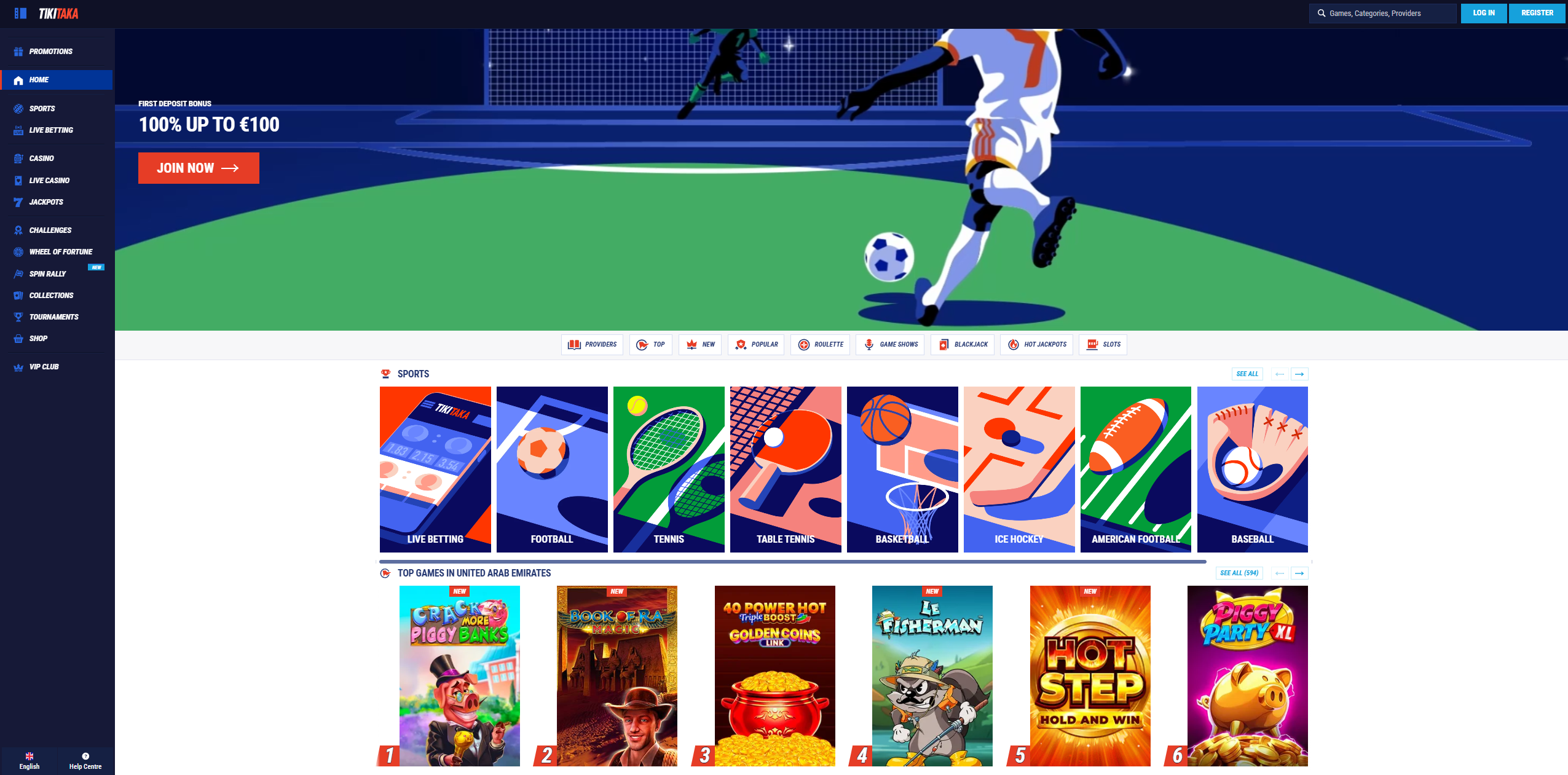 TikiTaka casino homepage