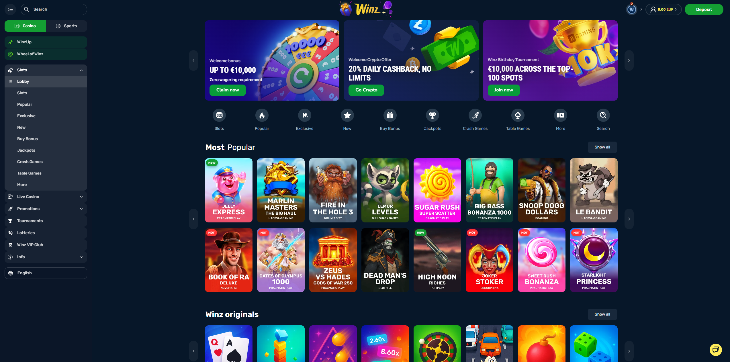 Winz.io homepage
