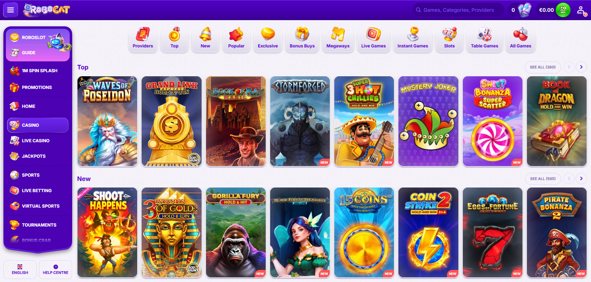 Game Selection at Robocat Casino