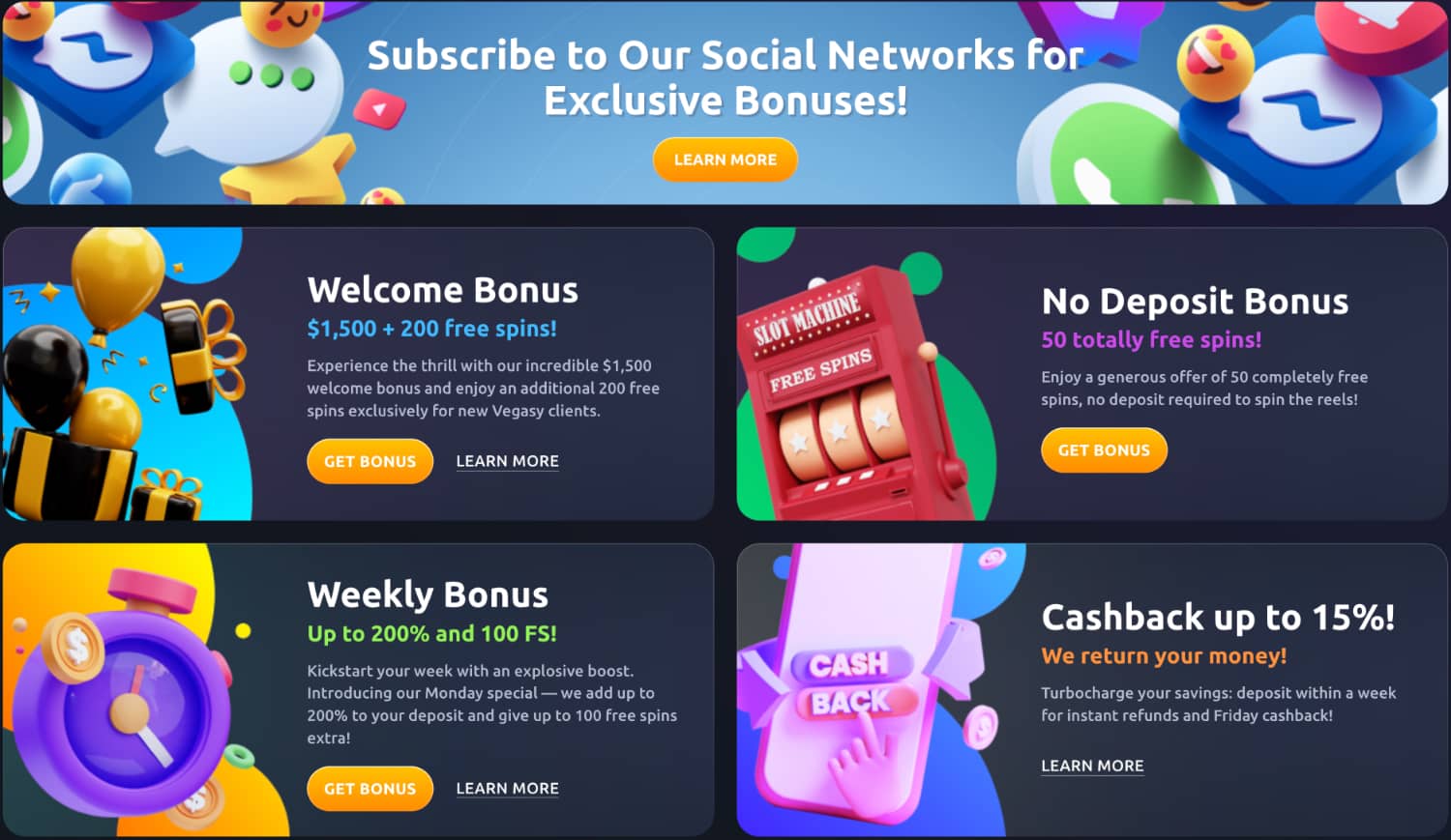 Vegasy's Bonuses and Promotions