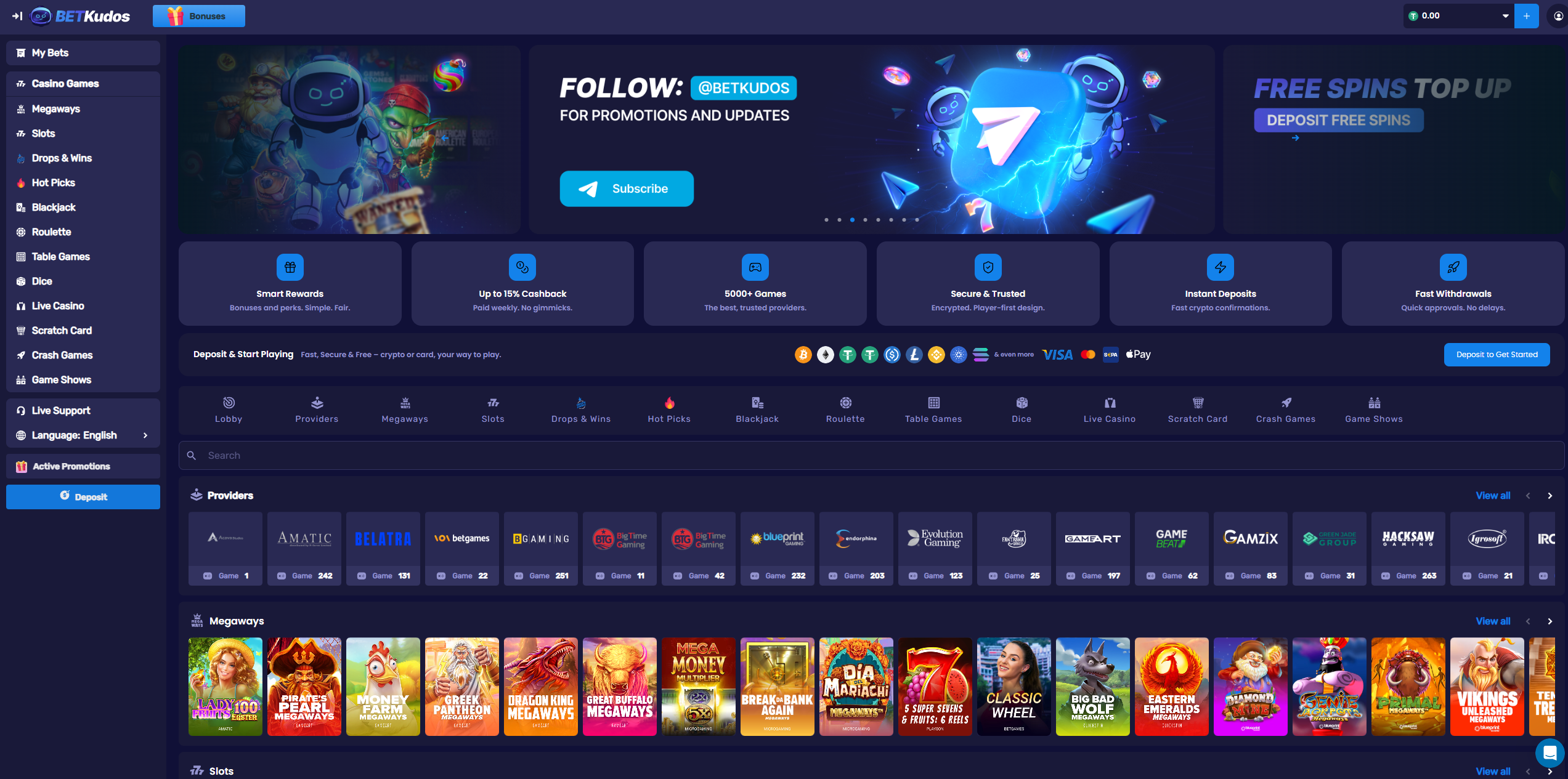 BetKudos casino homepage