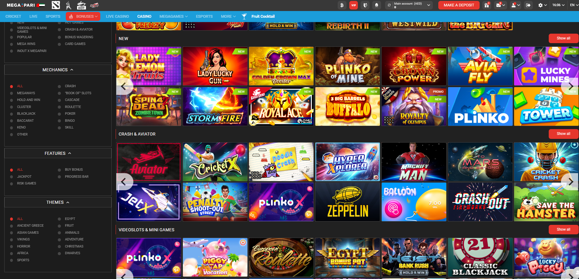 Game Selection at MegaPari Casino