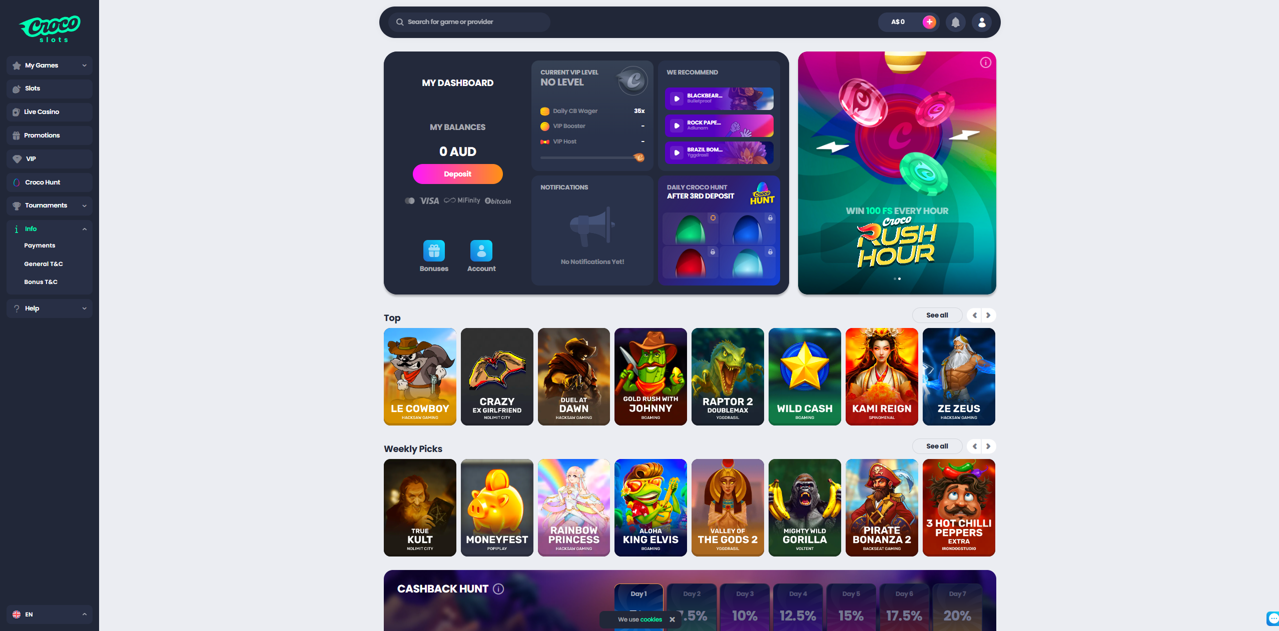 Crocoslots Casino homepage