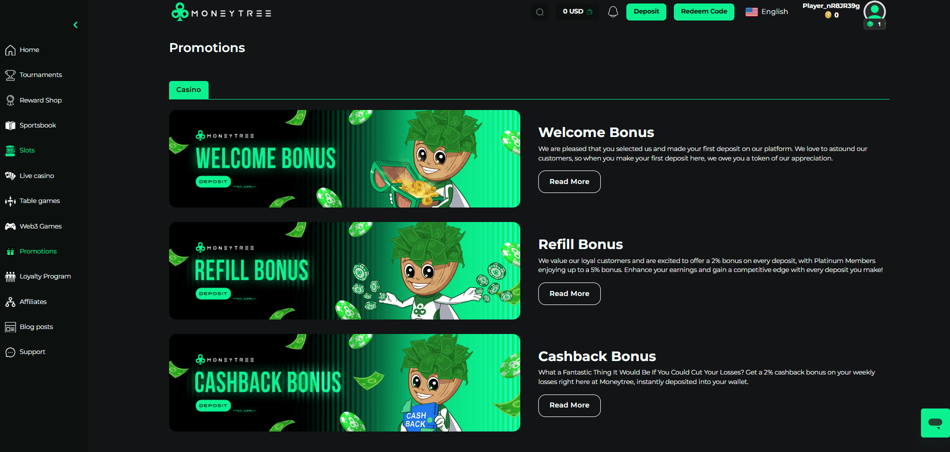 Moneytree Casino Bonuses