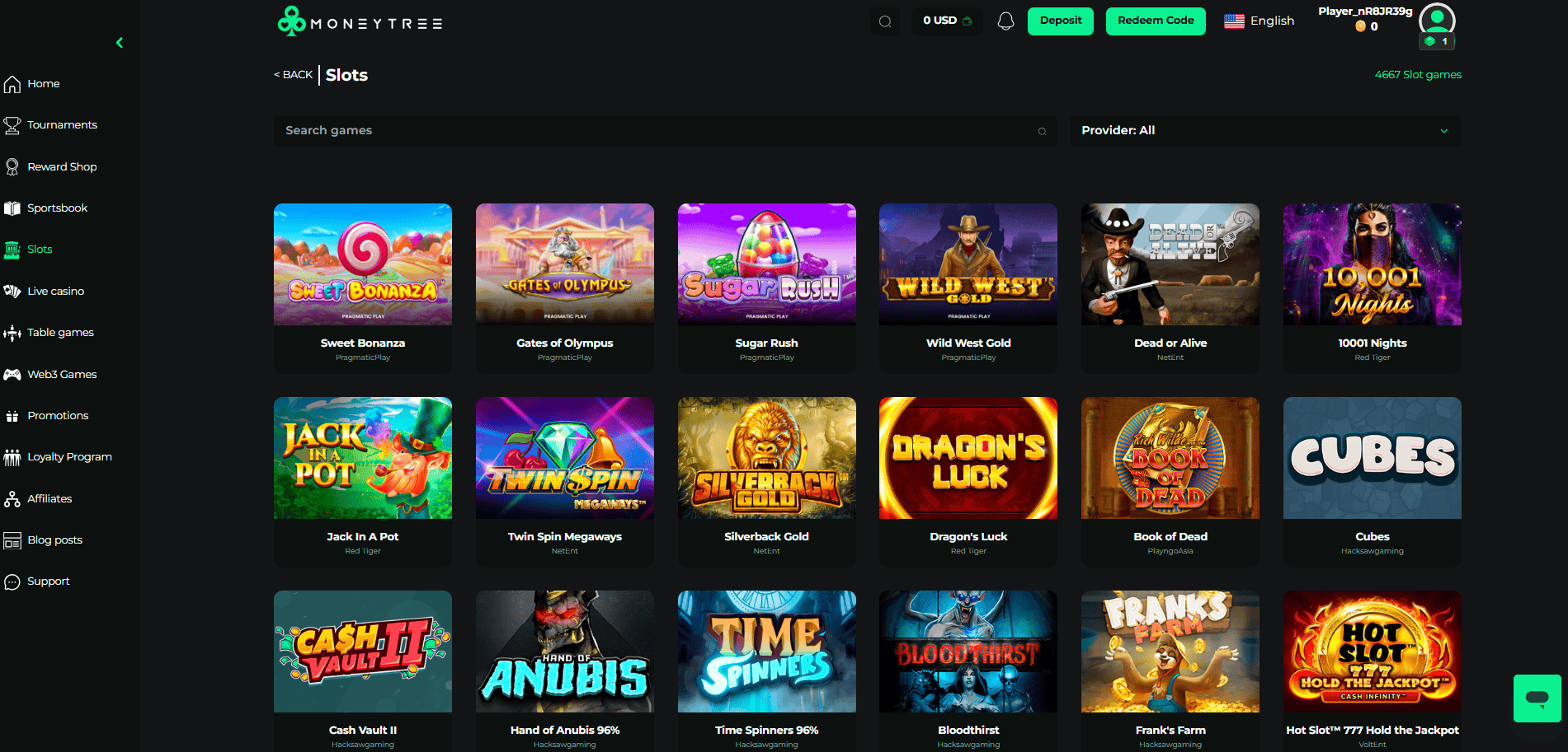 Moneytree Casino Game Selection