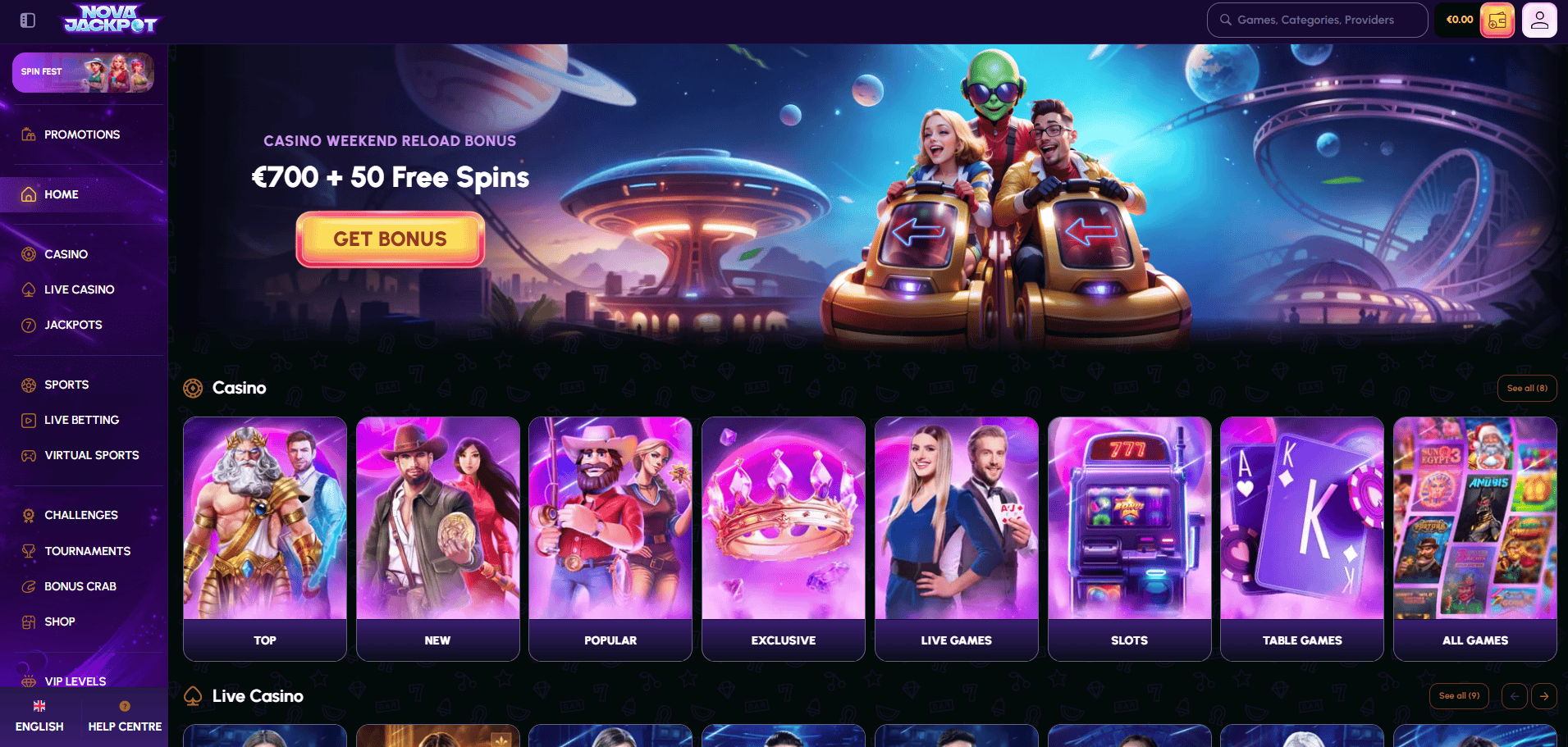 NovaJackpot homepage 