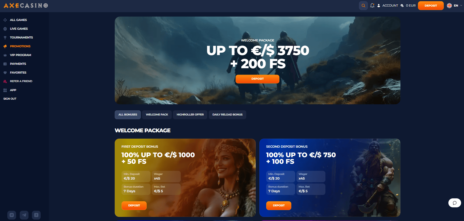 Bonuses and Promotions at Axe Casino