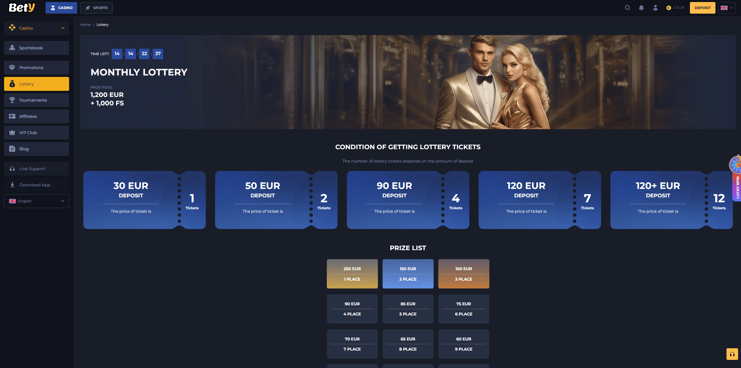 Lottery at bety casino