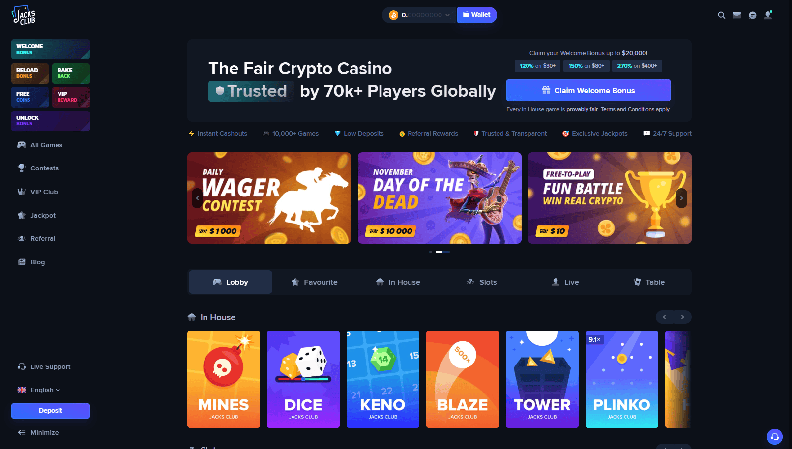 Jack’s Club home pgae