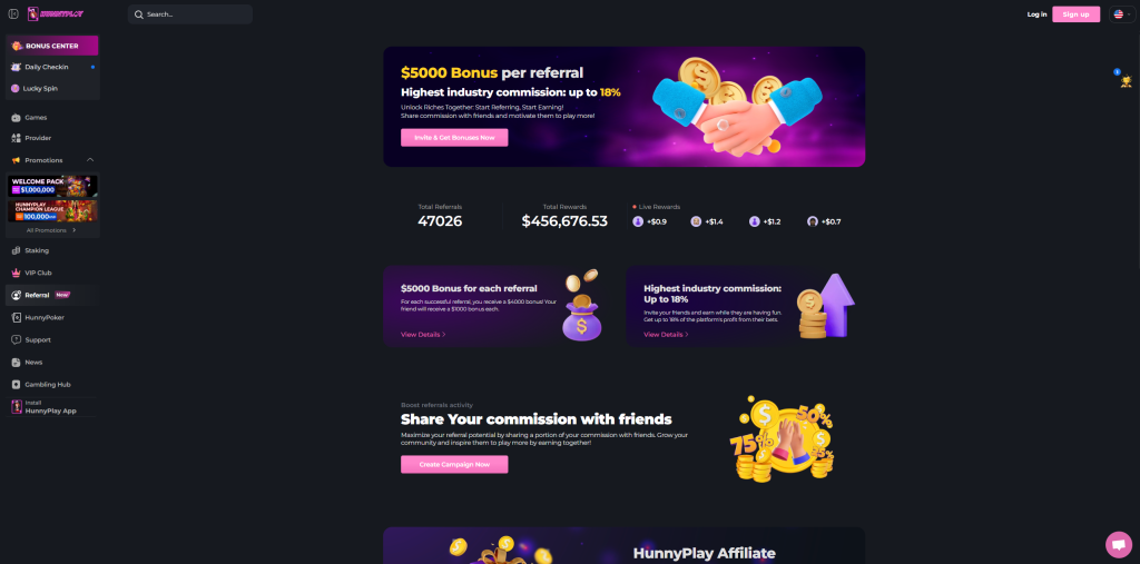 برنامج الإحالة في HunnyPlay.io