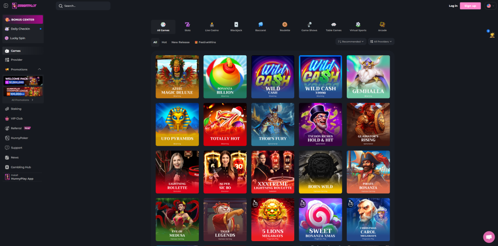 ألعاب الكازينو في HunnyPlay.io