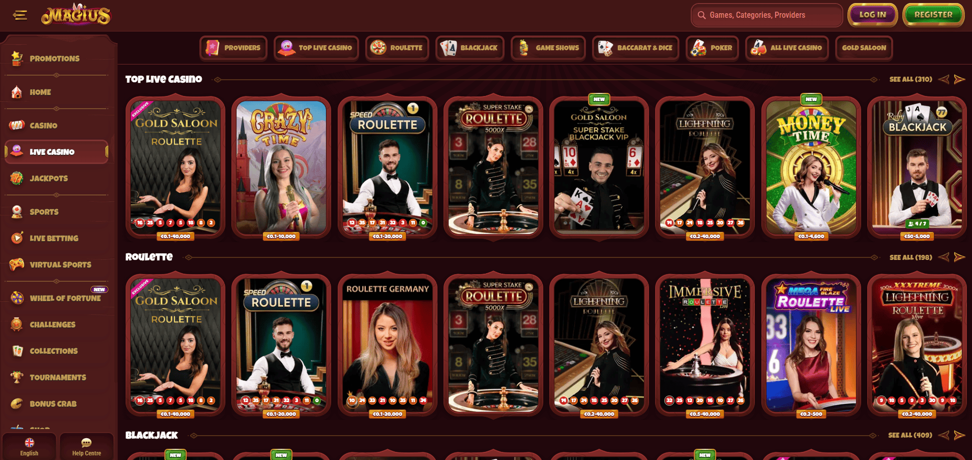 Game Selection at Magius Casino
