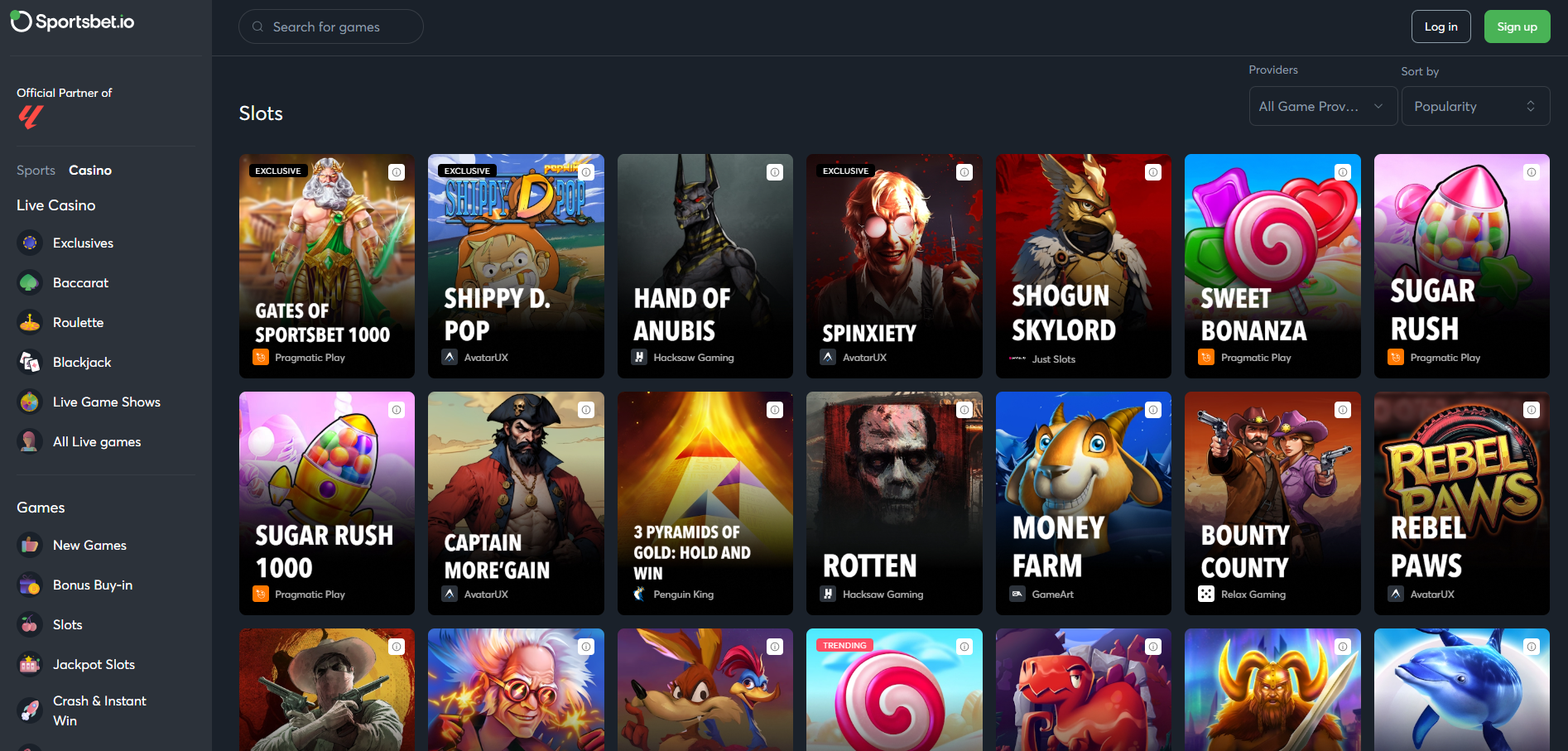 Game Selection at Sportsbet.io Casino