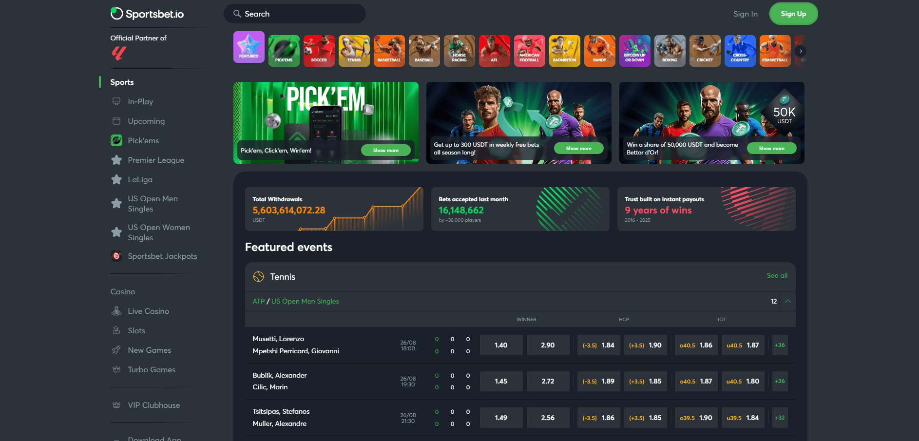 Sportsbet.io home page