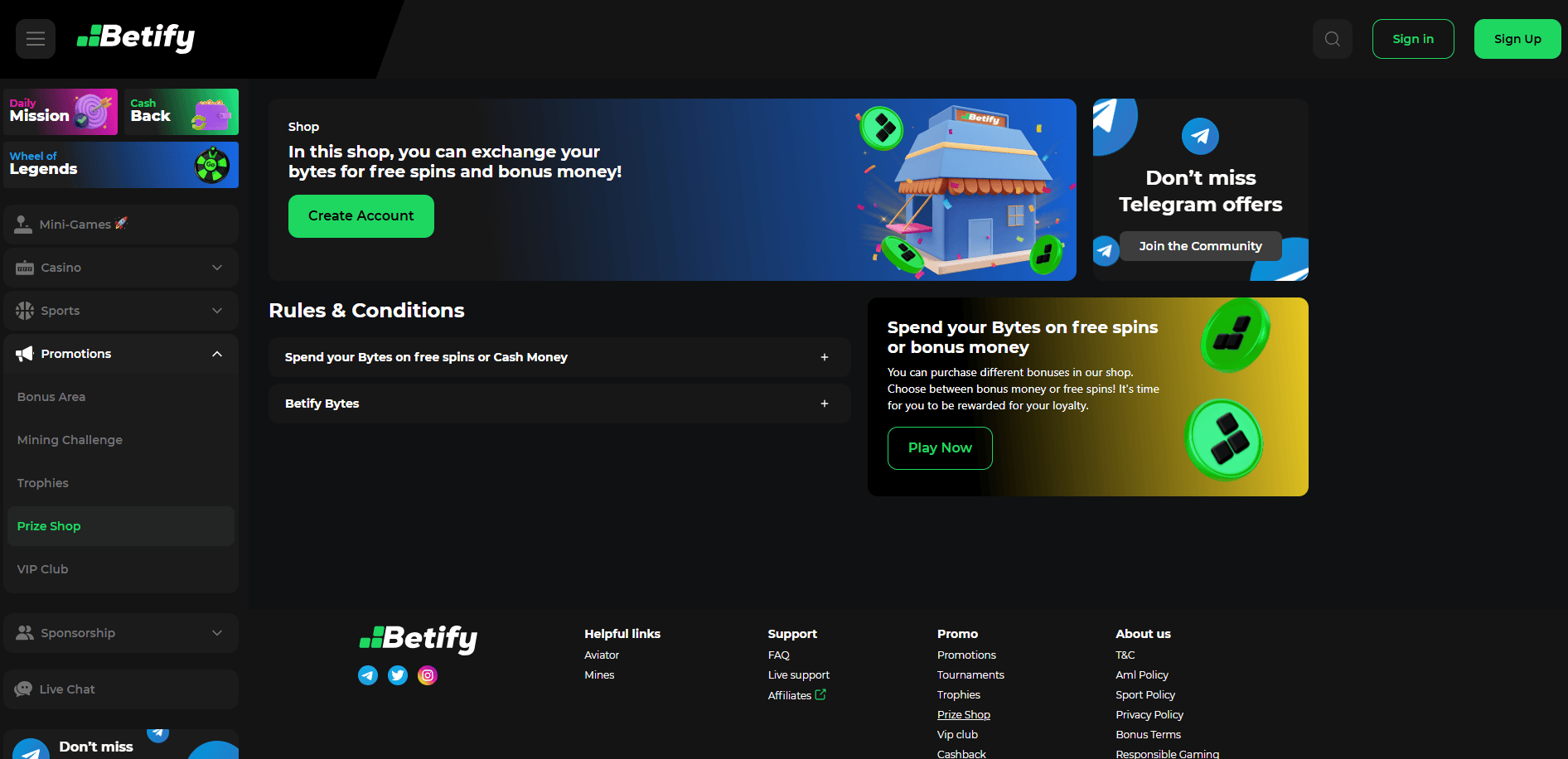 Bonus Shop at Betify