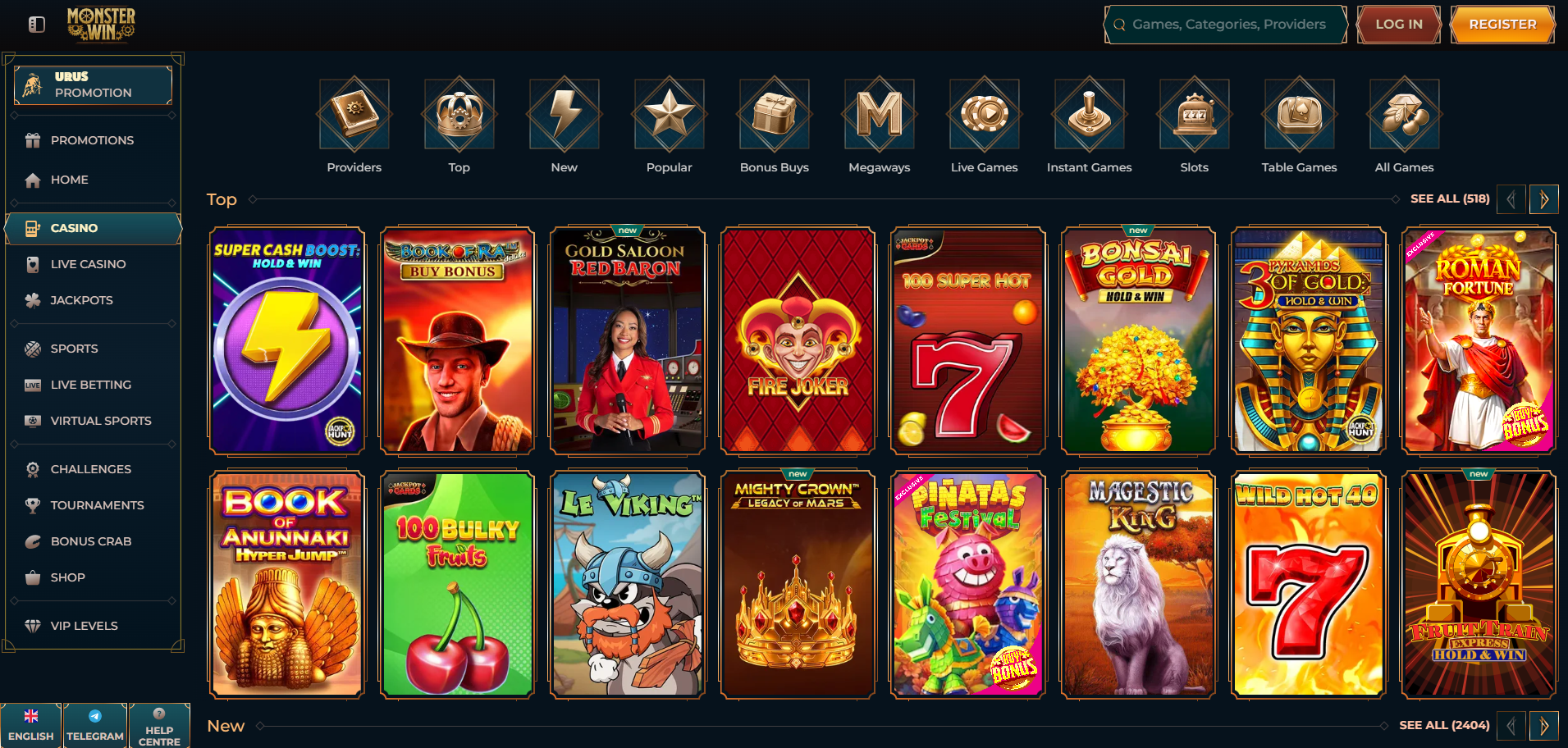 MonsterWin Casino Game Selection
