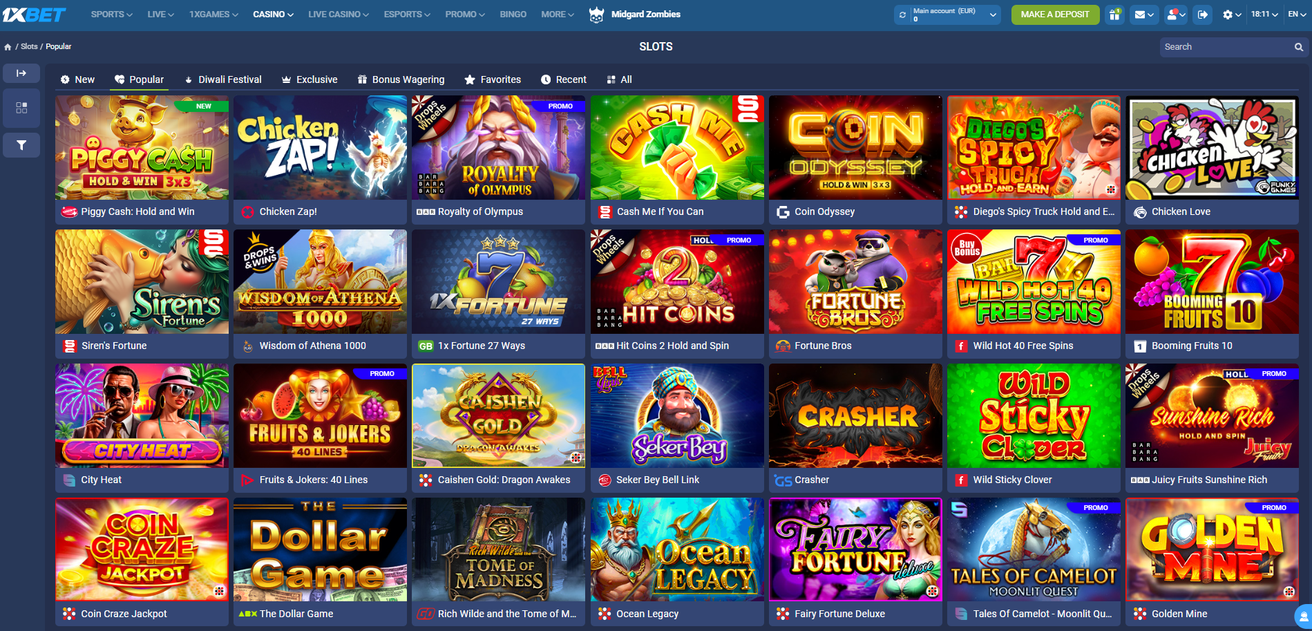 Game Selection at 1xBet Casino