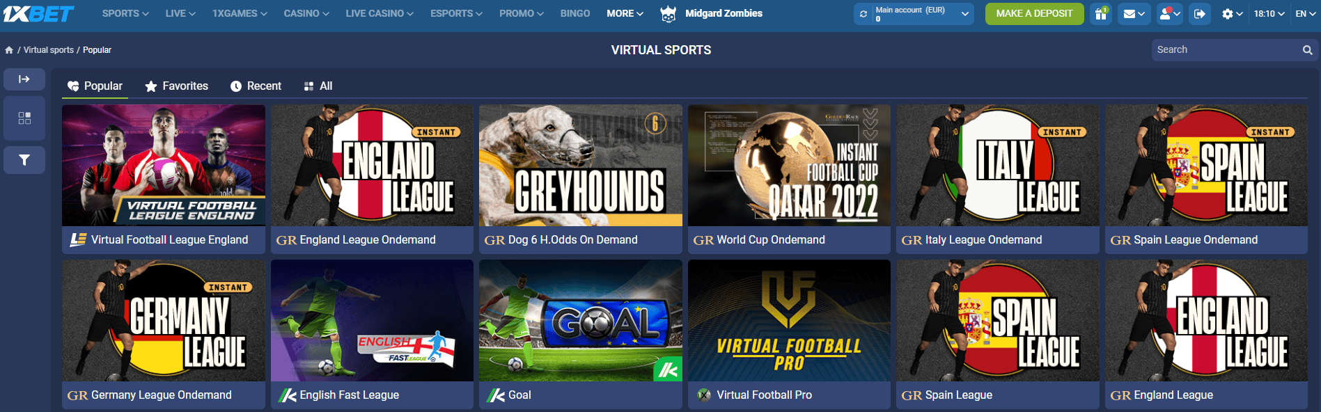 Virtual Sports 1xBet