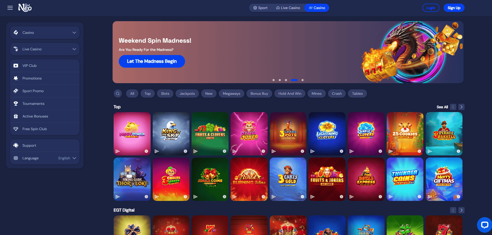 SlotNeo casino homepage