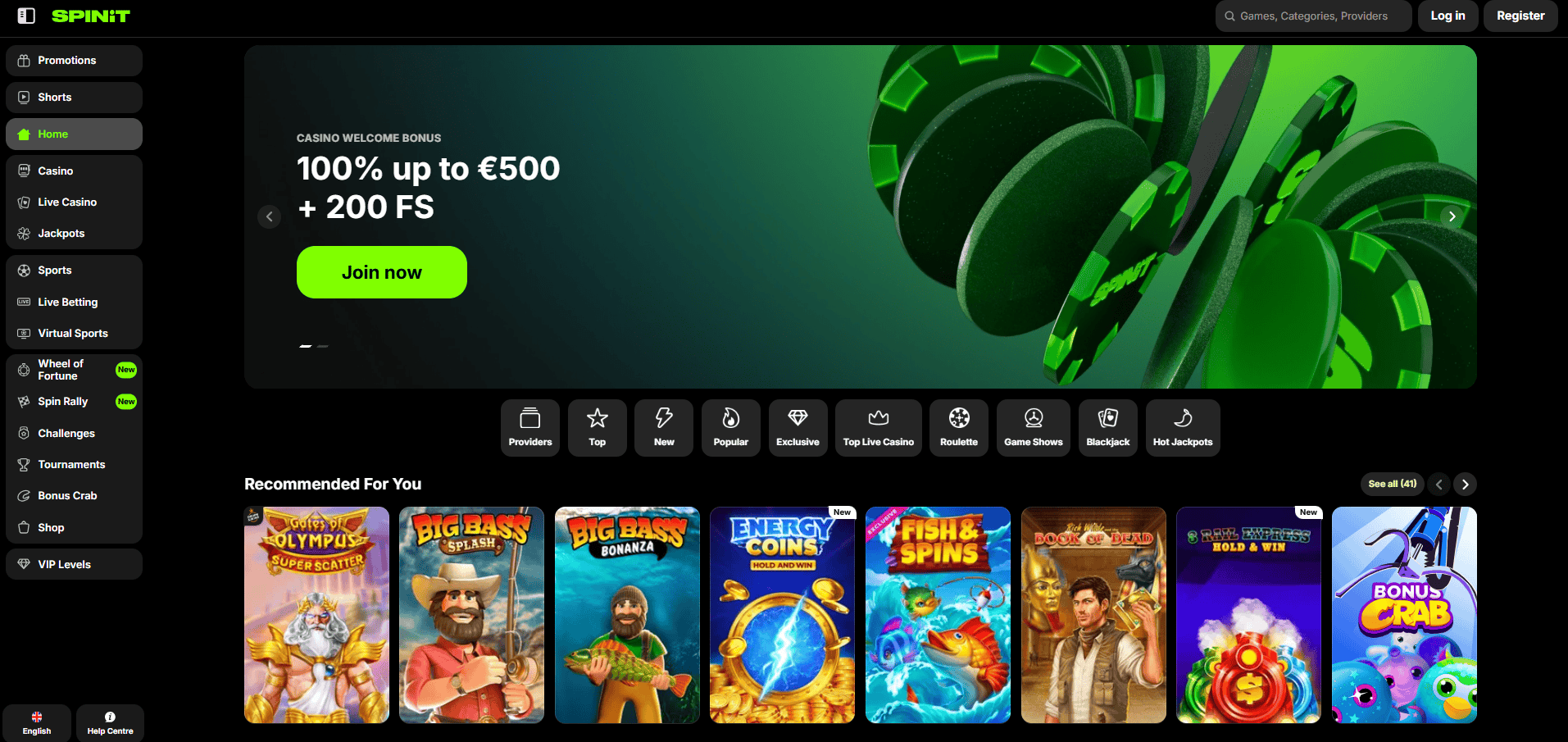 Spinit Casino homepage