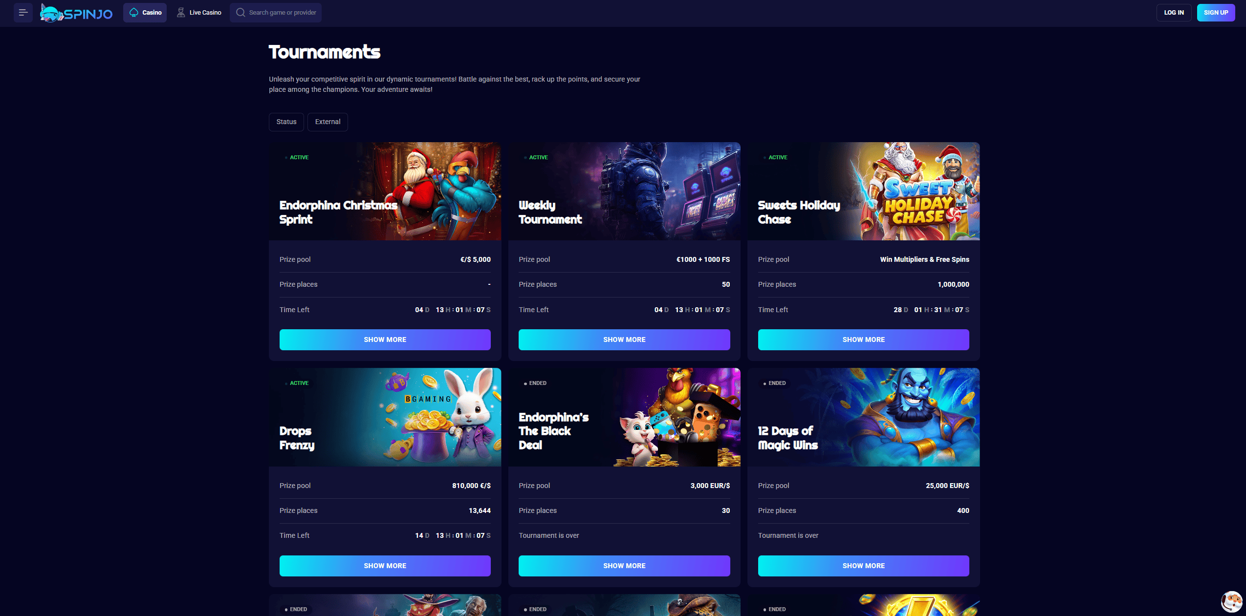 Active Tournaments and Prize Pools