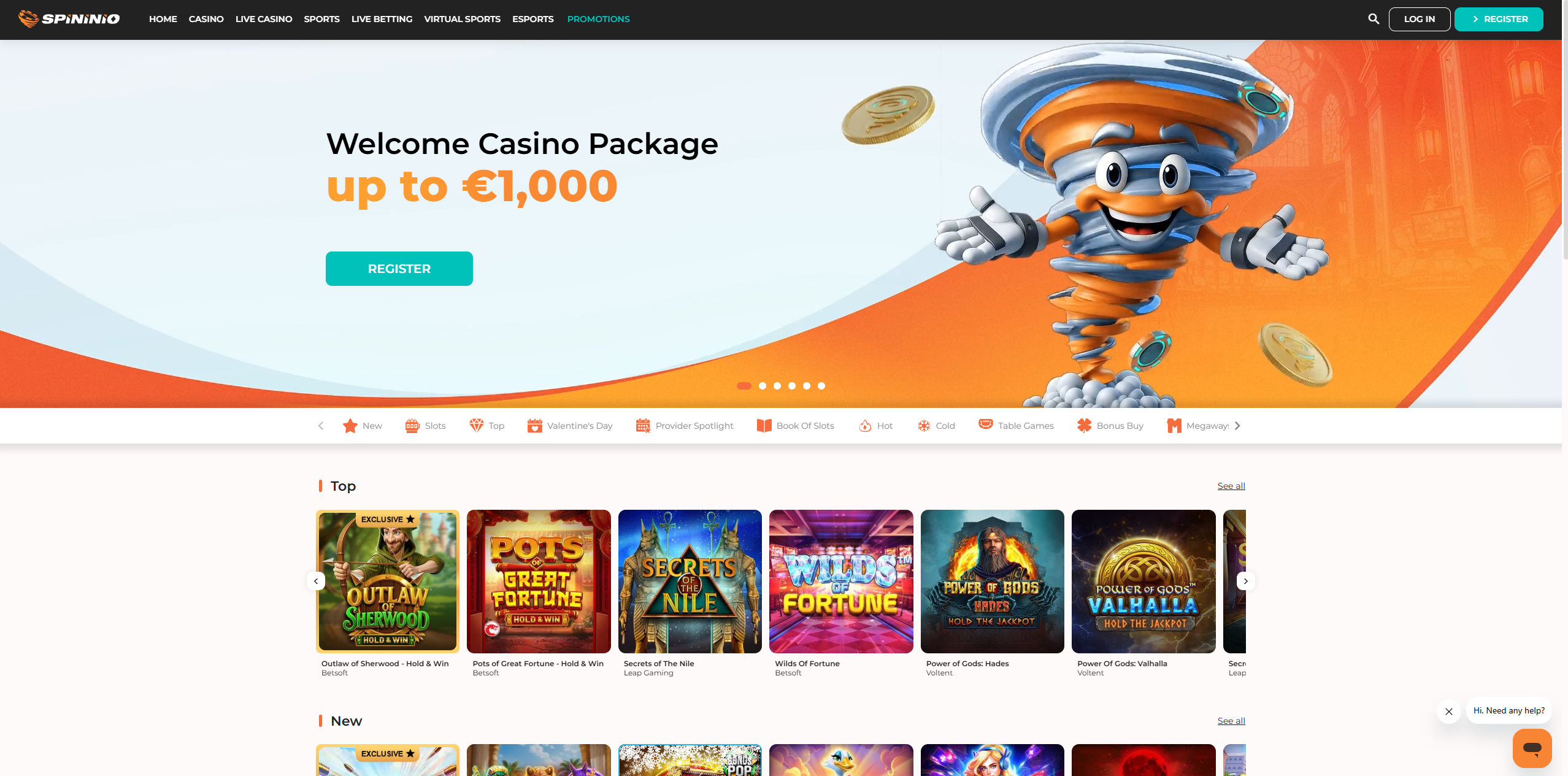 Spininio casino homepage