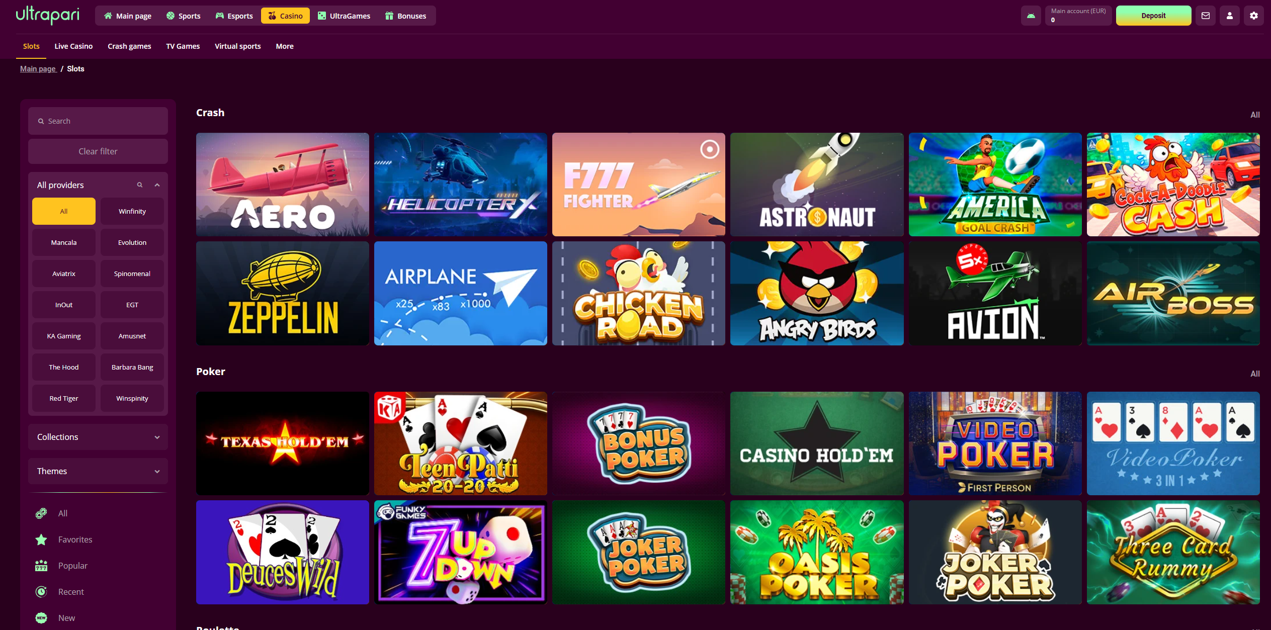 Game Selection at Ultrapari Casino