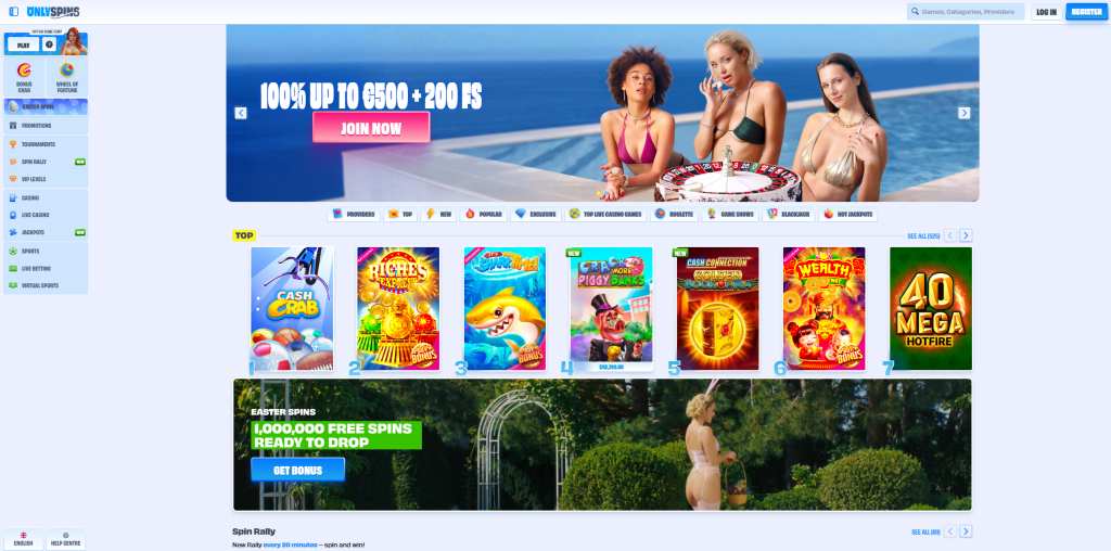 OnlySpins casino homepage