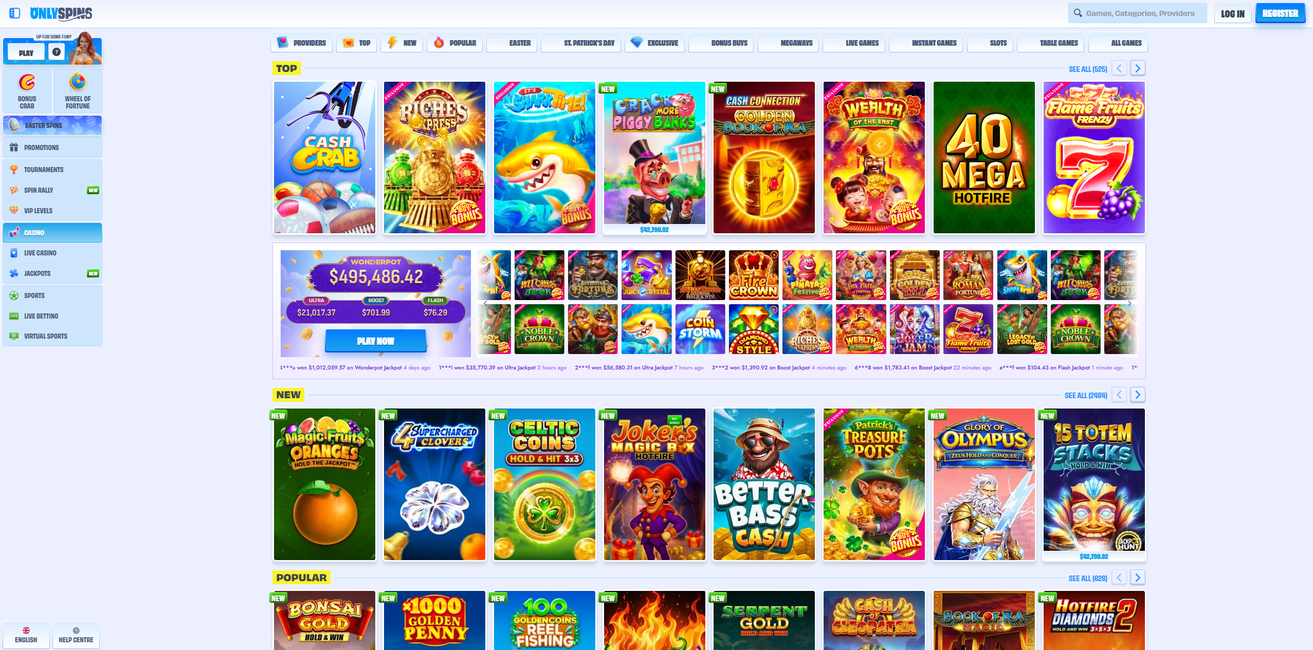 Game Selection at OnlySpins Casino