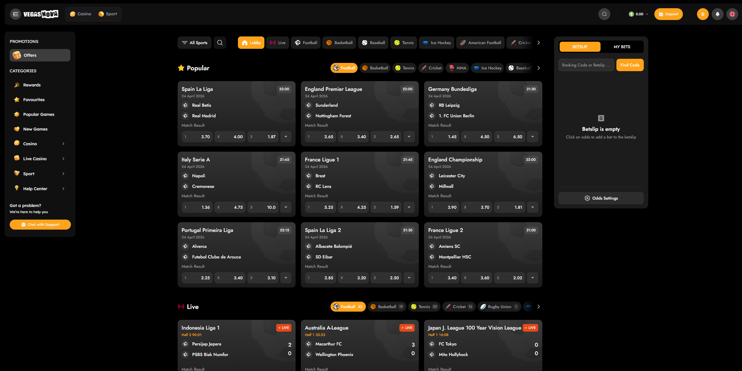 Sports and Esports Betting at VegasNova